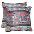 Shalinindia Digitally Printed Cushion Covers Set Of 2 Zippered Faux Silk Dupion 18 X 18 Inch -Folk Elephants