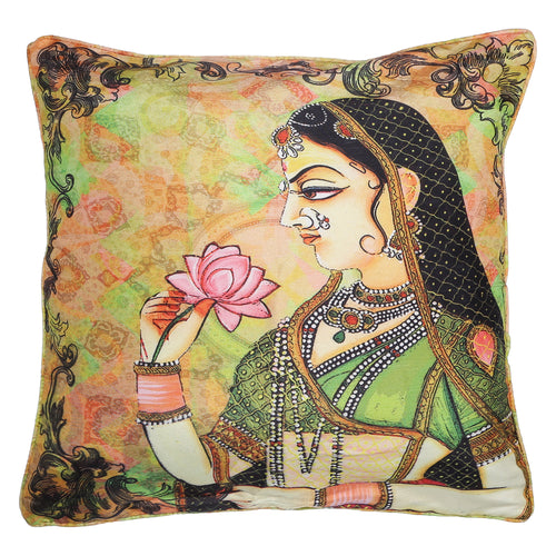 Shalinindia Digitally Printed Faux Silk Dupion Pillow Covers Zippered Set Of 2, 18 X 18 Inch-Beauty Queens