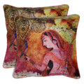 Shalinindia Digitally Printed Zippered Cushion Covers Faux Silk Dupion Set Of 2, 18 X 18 Inch-Beauty Queens