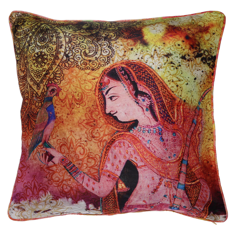 Shalinindia Digitally Printed Zippered Cushion Covers Faux Silk Dupion Set Of 2, 18 X 18 Inch-Beauty Queens 