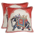 Shalinindia Digitally Printed 18 X 18 Inch Cushion Covers Set Of 2 Zipper Faux Silk Dupion-Elephant Riders