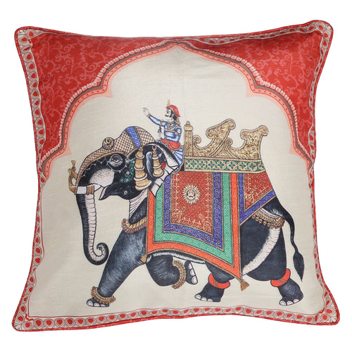 Shalinindia Digitally Printed 18 X 18 Inch Cushion Covers Set Of 2 Zipper Faux Silk Dupion-Elephant Riders