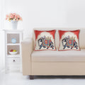 Shalinindia Digitally Printed 18 X 18 Inch Cushion Covers Set Of 2 Zipper Faux Silk Dupion-Elephant Riders