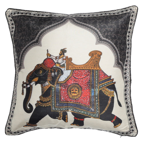 Shalinindia Digitally Printed Cushion Cover Faux Silk Dupion Set Of 2,Pillow Covers 18 X 18 Zipper-Elephant Riders