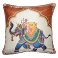 Shalinindia Digitally Printed Cushion Cover Faux Silk Dupion Set Of 2, 18 X 18 Inch Indian Pillow Covers Zipper-Elephant Riders 