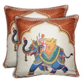 Shalinindia Digitally Printed Cushion Cover Faux Silk Dupion Set Of 2, 18 X 18 Inch Indian Pillow Covers Zipper-Elephant Riders