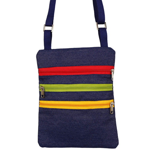 Denim Three Zipper Satchel Bag, Denim Fabric, Pure Cotton, Multi Pockets