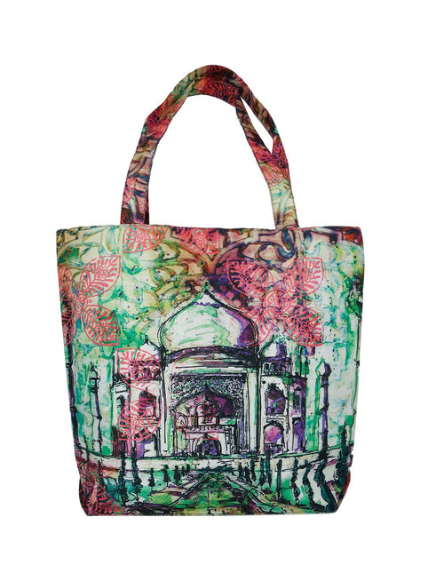 Digital Print Tote Fashion Bag Multipurpose Shopping Hand Bag,Waterproof Faux Silk and Polysatin Lining,16X14X4 Inch,Taj Mahal