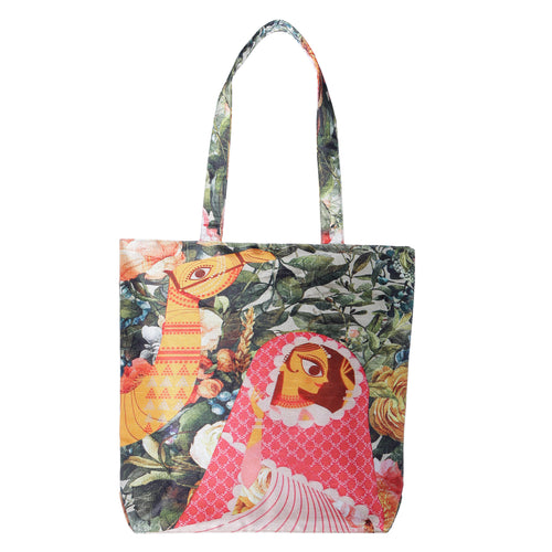 Digitally Printed Tote Fashion Shopping Hand Bag Multipurpose Waterproof Faux Silk and Polysatin Lining 16X14X4 Inch ,Lady And Camel 