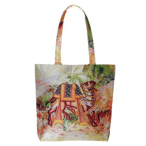 Digital Print Tote Fashion Bag Multipurpose Shopping Hand Bag,Waterproof Faux Silk and Polysatin Lining,16X14X4 Inch,Dancing Camel