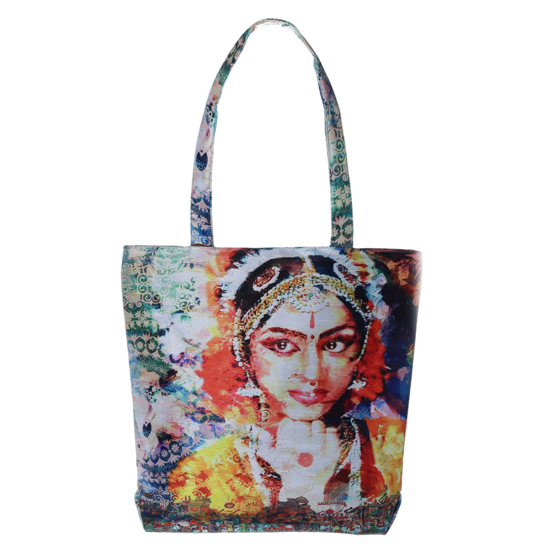 Digital Print Tote Fashion Bag Multipurpose Shopping Hand Bag,Waterproof Faux Silk and Polysatin Lining,16X14X4 Inch,Lady Dancer