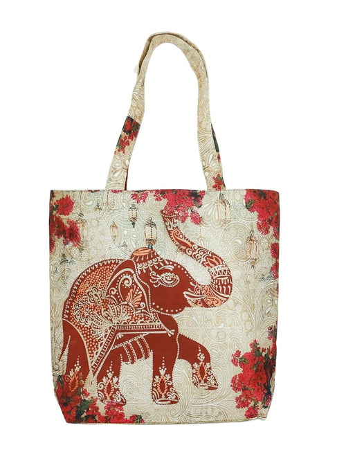 Digitally Printed Tote Fashion Shopping Hand Bag Multipurpose Waterproof Faux Silk and Polysatin Lining 16X14X4 Inch ,Dancing Elephant