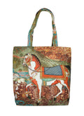 Digital Print Tote Fashion Bag Multipurpose Shopping Hand Bag,Waterproof Faux Silk and Polysatin Lining,16X14X4 Inch,Horse