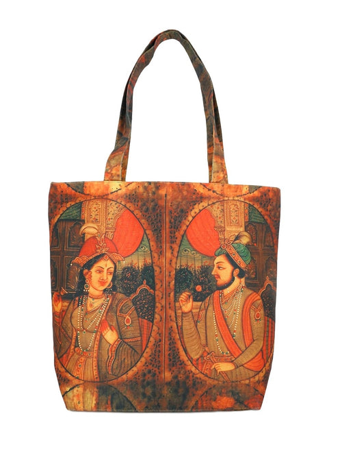 Digital Print Tote Fashion Bag Multipurpose Shopping Hand Bag,Waterproof Faux Silk and Polysatin Lining,16X14X4 Inch,Mughal King Queen