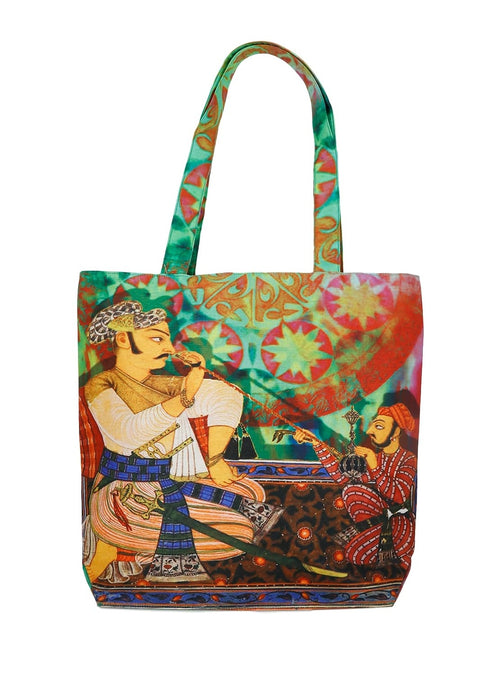 Digitally Printed Tote Fashion Shopping Hand Bag Multipurpose Waterproof Faux Silk and Polysatin Lining 16X14X4 Inch ,Man With Hooka