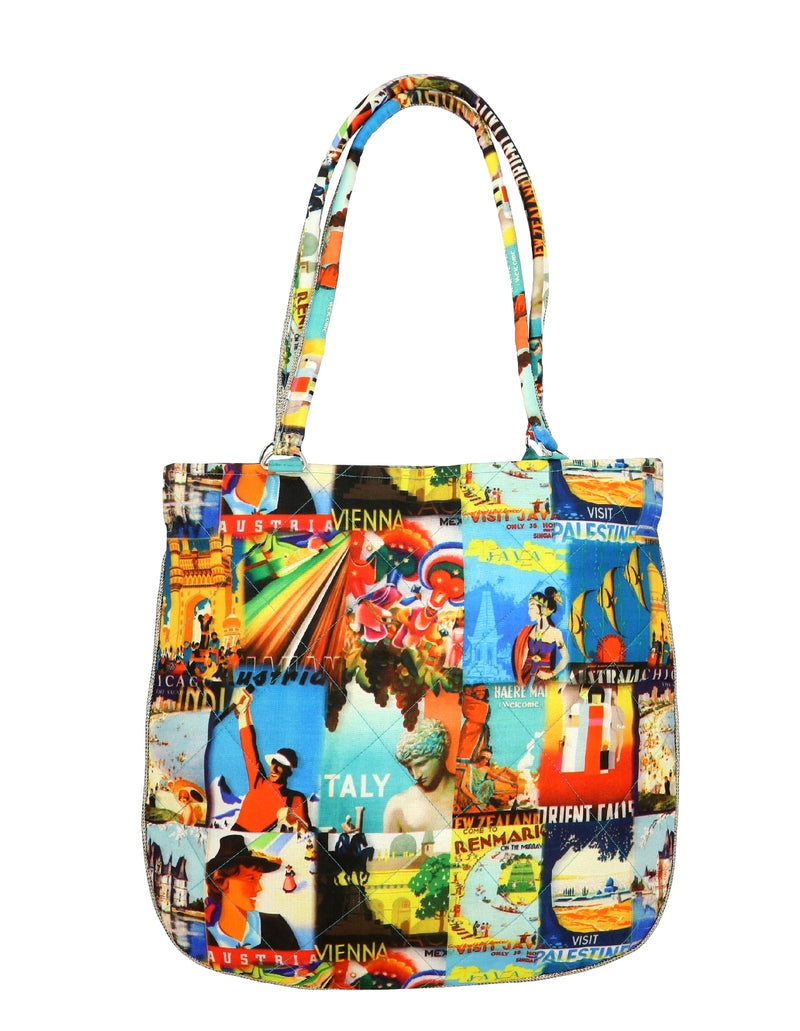 Digitally Printed Multicolor Fashion Tote Bags 100% Polyester Reversible Design Waterproof Quilted 15X16 Inch,FT79-1