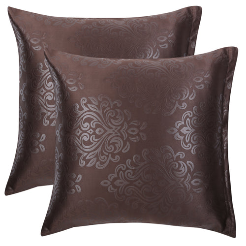 Shalinindia Jacquard Cushion Cover- Set of 2 Throw Pillow Covers With Zipper - 16 x 16 Inches,Polyster,Chocolate Brown