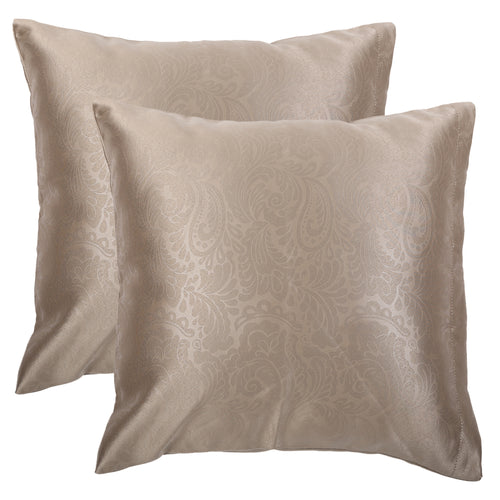 Shalinindia Jacquard Cushion Cover- Set of 2 Throw Pillow Covers - Zip Closure - 16 x 16 Inches,Polyster,Beige