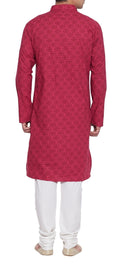 ShalinIndia Men Cotton Long Kurta Nehru Collar 3 pockets-Magenta-Size 44 Inch MENS KURTA M-CLK44-1022