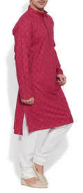 ShalinIndia Men Cotton Long Kurta Nehru Collar 3 pockets-Magenta-Size 44 Inch MENS KURTA M-CLK44-1022