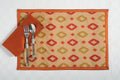 Digitally Printed Faux Silk Place Mats And Napkins Set Of 4,Beige And Orange