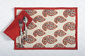 Digitally Printed Faux Silk Place Mats And Napkins Set Of 4,Cream And Red