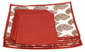 Digitally Printed Faux Silk Place Mats And Napkins Set Of 4,Cream And Red