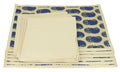 Digitally Printed Faux Silk Place Mats And Napkins Set Of 6,Beige And Blue