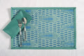 Digitally Printed Faux Silk Place Mats And Napkins Set Of 6,Aqua Blue