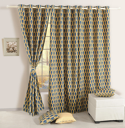 Door Curtains Set Of 2 Curtain Panels With Lining Digitally Printed Faux Silk 48 X 84 Inch,Beige And Blue