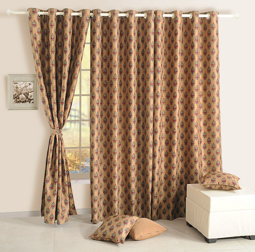 Door Curtains Set Of 2 Curtain Panels With Lining Digitally Printed Faux Silk 48 X 84 Inch,Brown With Maroon