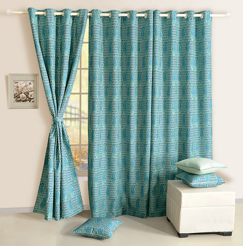 Door Curtains Set Of 2 Curtain Panels With Lining Digitally Printed Faux Silk 48 X 84 Inch,Aqua Blue