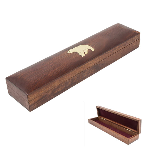 Handmade Long Wooden Box Carved By Traditional Artisans Of India- Wood Box Storage-Rectangular Wood Box-Bear Charm,11 Inch