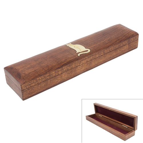 Handmade Long Wooden Box Carved By Traditional Artisans Of India- Wood Box Storage-Rectangular Wood Box-Cat Charm,11 Inch