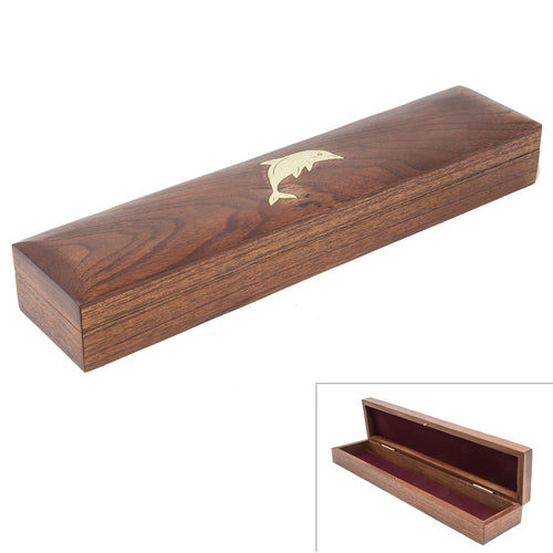 Handmade Long Wooden Box Carved By Traditional Artisans Of India- Wood Box Storage-Rectangular Wood Box-Dolphin Charm,11 Inch