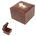 Handmade Wood Square Box Carved By Traditional Artisans Of India- Wood Box Storage-Square Wood Box For Trinkets-Lion Charm,4.5 Inch