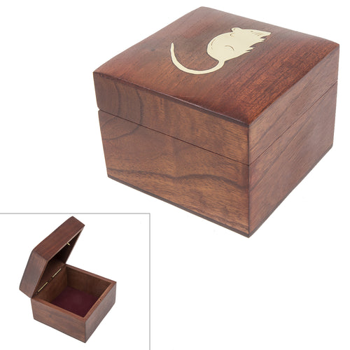 Handmade Wood Square Box Carved By Traditional Artisans Of India- Wood Box Storage-Square Wood Box For Trinkets-Mouse Charm,4.5 Inch