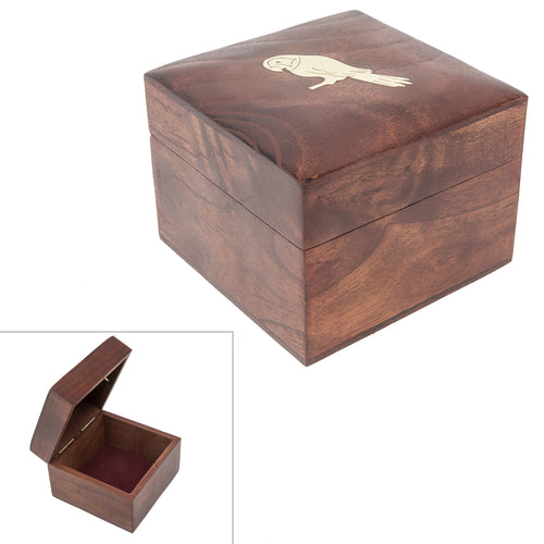 Handmade Wood Square Box Carved By Traditional Artisans Of India- Wood Box Storage-Square Wood Box For Trinkets-Parrot Charm,4.5 Inch