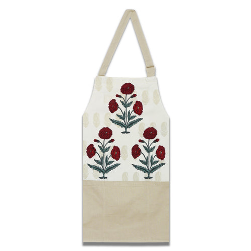 Digitally Printed Cotton Cooking Apron- Indian Printed Kitchen Apron for Women - 27 Inch x 22 Inch,Cream And Laurel Green