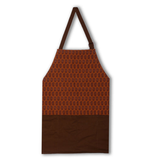 Digitally Printed Cotton Cooking Apron- Indian Printed Kitchen Apron for Women - 27 Inch x 22 Inch,Floral,Rust And Chocolate Brown