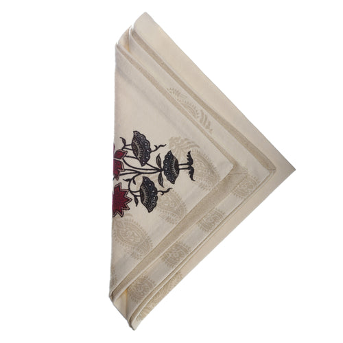 Table Linens Floral Set Of 6 Dinner Napkins And 6 Place Mats - Cotton Canvas Fabric - Mat-12x18 Inch,Napkin 18x18 Inch-PGMN12-903