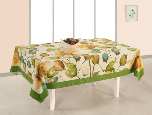 ShalinIndia Green Border Cotton Printed Table Cloth Cover 6 Seater Rectangle Table Cover -60 x 84 inch