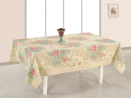 ShalinIndia Cream Border Cotton Printed Table Cloth Cover 6 Seater Rectangle Table Cover -60 x 84 inch