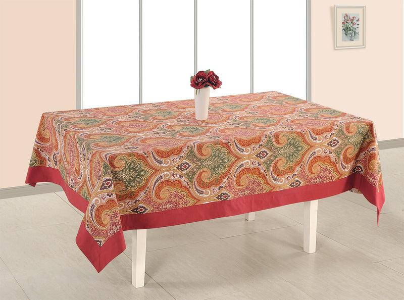 Cotton Printed Table Cloth Cover 12 Seater Rectangle Table Cover -60 x 120 inch,Light Maron Border