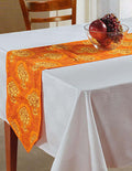 Indian Patterned Duck Cotton Table Runner - 13 x 90 Inches - Red and Yellow Spiral Fireworks