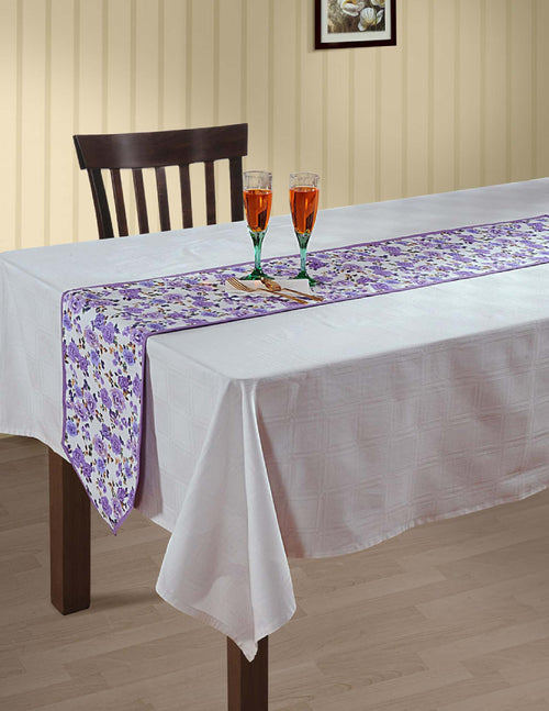 Indian Floral Duck Cotton Table Runner - 13 x 90 Inches - Purple, Lavender, Gold & White Rose