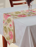 Indian Patterned Duck Cotton Table Runner - 13 x 90 Inches - Pink, Lilac, Green and Beige Floral