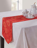 Indian Patterned Duck Cotton Table Runner - 13 x 90 Inches - Orange and Gold Boho Lattice