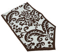 Indian Patterned Duck Cotton Table Runner - 13 x 90 Inches - White and Chocolate Brown Damask