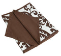 Indian Patterned Duck Cotton Table Runner - 13 x 90 Inches - White and Chocolate Brown Damask